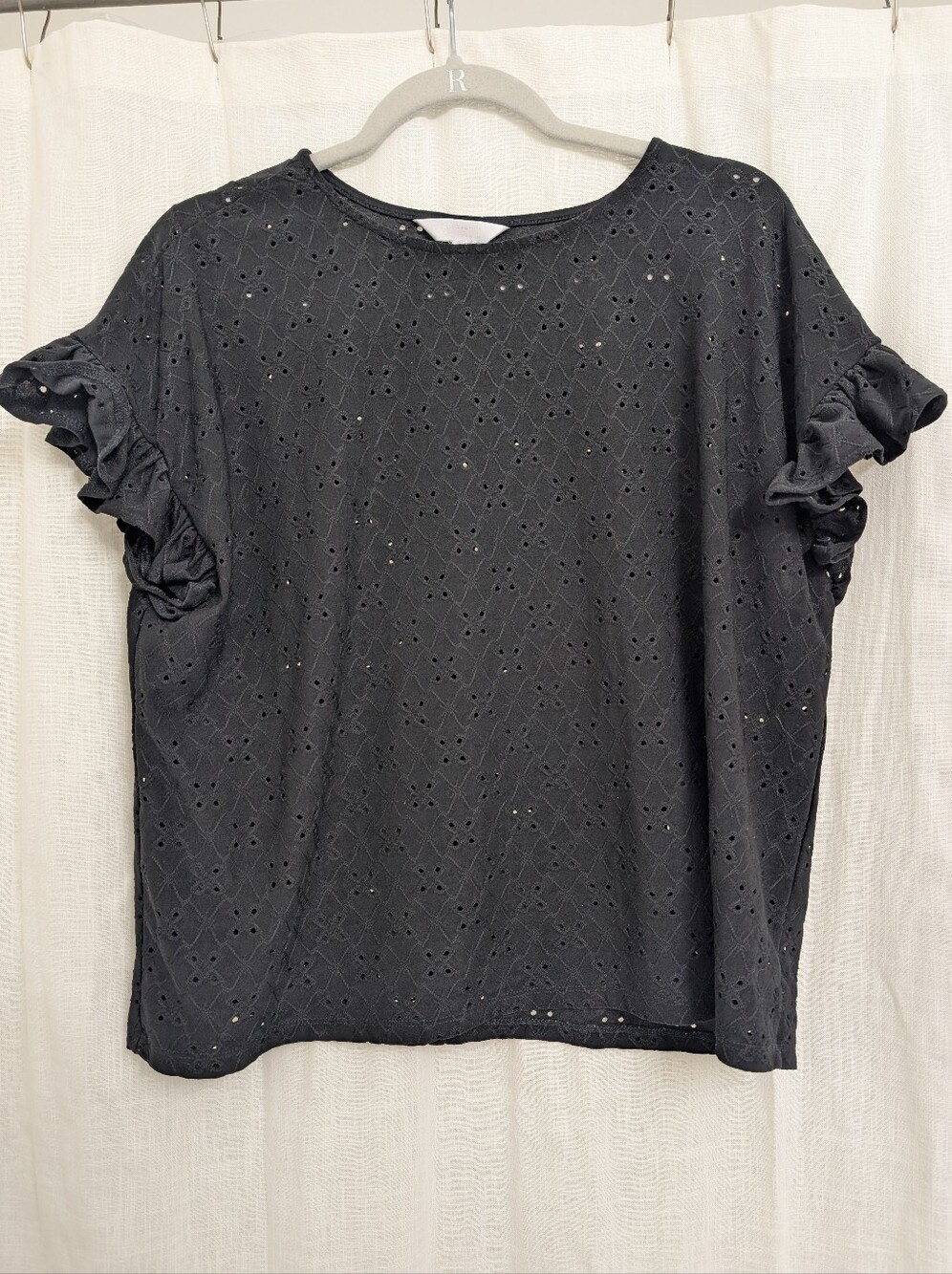 LC Lauren Conrad Black Eyelet Embroidered Ruffle Sleeve Blouse XL